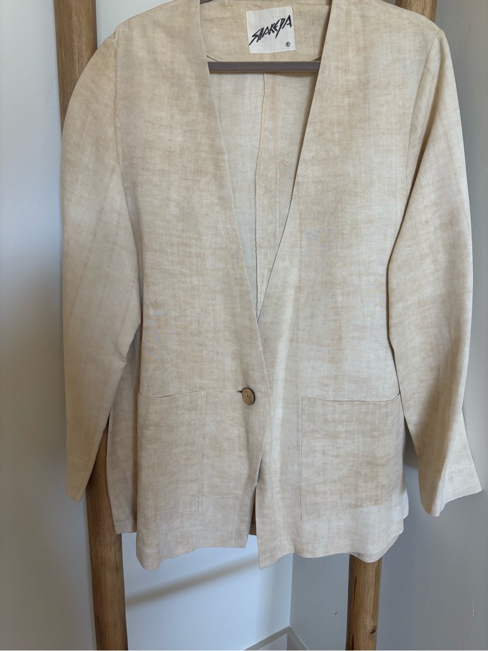 Vintage Cream & Brown Silk Blazer / 10